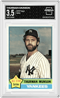 Thurman Munson from the 1976 Topps set graded by Arena Club and given an overall grade of 3.5.