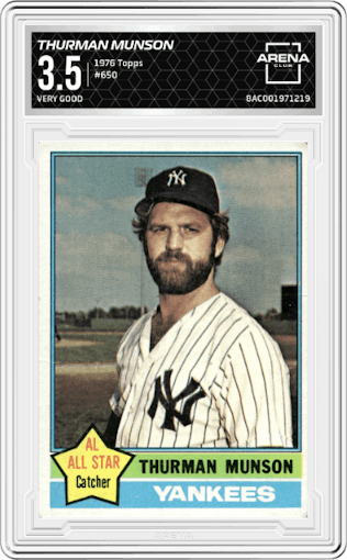 Thurman Munson from the 1976 Topps set graded by Arena Club and given an overall grade of 3.5.