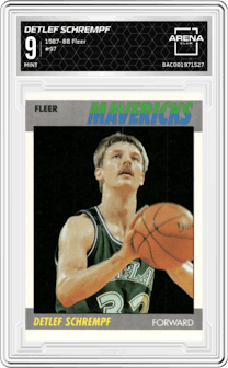 Detlef Schrempf from the 1987-88 Fleer set graded by Arena Club and given an overall grade of 9.