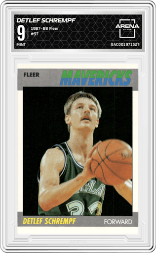 Detlef Schrempf from the 1987-88 Fleer set graded by Arena Club and given an overall grade of 9.