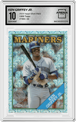 Ken Griffey Jr. from the 2023 Topps Silver Pack set graded by Arena Club and given an overall grade of 10.