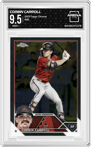 Corbin Carroll from the 2023 Topps Chrome set graded by Arena Club and given an overall grade of 9.5.