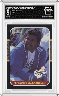 Fernando Valenzuela from the 1987 Donruss set graded by Arena Club and given an overall grade of 9.