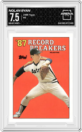 Nolan Ryan  from the 1988 Topps set graded by Arena Club and given an overall grade of 7.5.