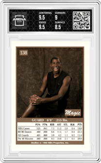 Earvin Johnson from the 1990-91 SkyBox  set graded by Arena Club and given an overall grade of 9.