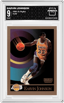 Earvin Johnson from the 1990-91 SkyBox  set graded by Arena Club and given an overall grade of 9.