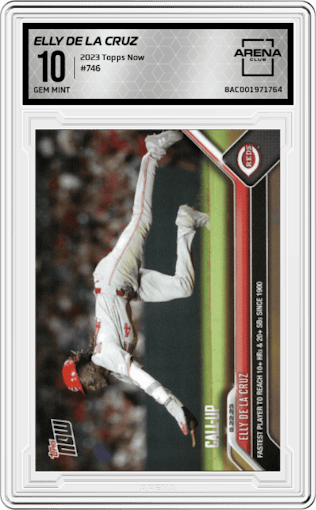 Elly De La Cruz from the 2023 Topps Now set graded by Arena Club and given an overall grade of 10.