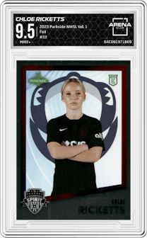 Chloe Ricketts from the 2023 Parkside NWSL Vol. 1 set featuring a Foil parallel graded by Arena Club and given an overall grade of 9.5.