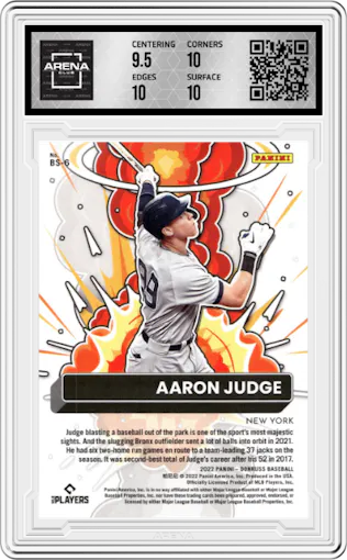 Aaron Judge from the 2022 Panini Donruss set featuring a Silver parallel graded by Arena Club and given an overall grade of 10.