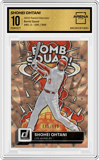 Shohei Ohtani from the 2022 Panini Donruss set graded by Arena Club and given an overall grade of 10.