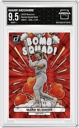 Mark McGwire from the 2023 Donruss set featuring a Red parallel graded by Arena Club and given an overall grade of 9.5.