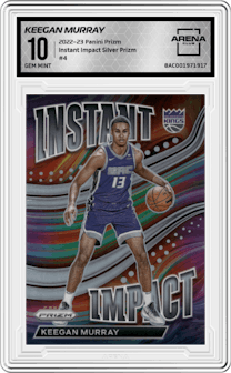 Keegan Murray from the 2022-23 Panini Prizm  set featuring a Silver Prizm parallel graded by Arena Club and given an overall grade of 10.