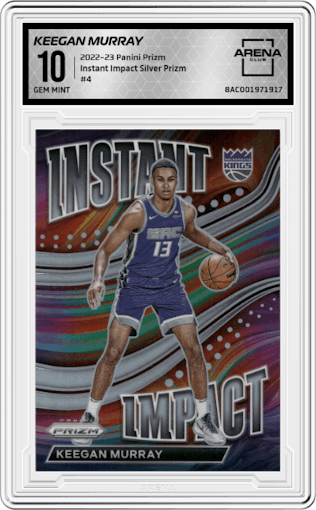 Keegan Murray from the 2022-23 Panini Prizm  set featuring a Silver Prizm parallel graded by Arena Club and given an overall grade of 10.