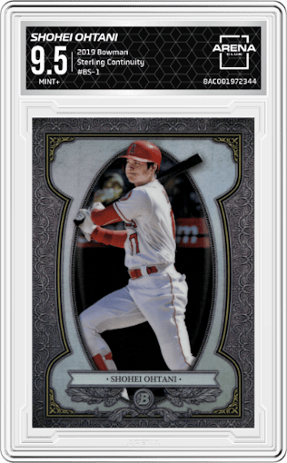 Shohei Ohtani from the 2019 Bowman  set graded by Arena Club and given an overall grade of 9.5.