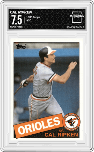 Cal Ripken from the 1985 Topps set graded by Arena Club and given an overall grade of 7.5.
