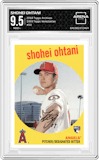Shohei Ohtani from the 2018 Topps Archives set featuring a Venezuelan parallel graded by Arena Club and given an overall grade of 9.5.