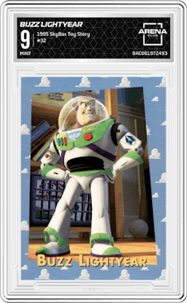 Buzz Lightyear from the 1995 SkyBox Toy Story set graded by Arena Club and given an overall grade of 9.