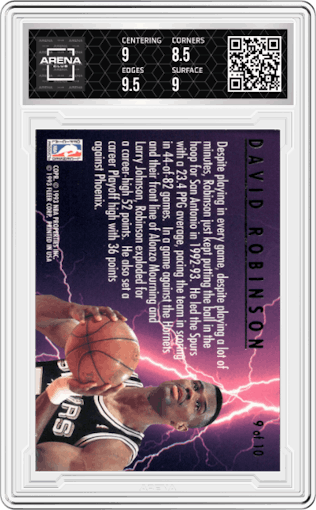 David Robinson from the 1993-94 Fleer Ultra set graded by Arena Club and given an overall grade of 9.