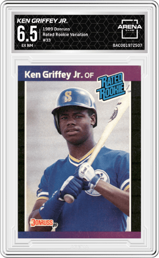 Ken Griffey Jr. from the 1989 Donruss set featuring a Variation parallel graded by Arena Club and given an overall grade of 6.5.