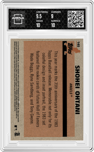 Shohei Ohtani from the 2018 Topps Silver Pack  set graded by Arena Club and given an overall grade of 9.5.