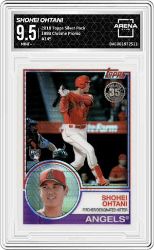 Shohei Ohtani from the 2018 Topps Silver Pack  set graded by Arena Club and given an overall grade of 9.5.
