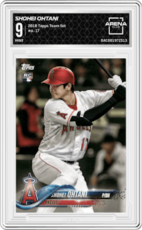 Shohei Ohtani from the 2018 Topps Baseball Factory Team Set set graded by Arena Club and given an overall grade of 9.