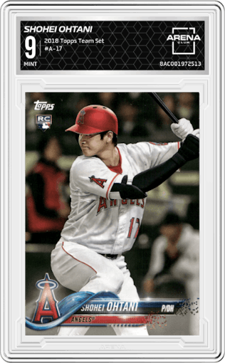 Shohei Ohtani from the 2018 Topps Baseball Factory Team Set set graded by Arena Club and given an overall grade of 9.