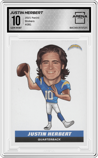 Justin Herbert from the 2021 Panini set graded by Arena Club and given an overall grade of 10.