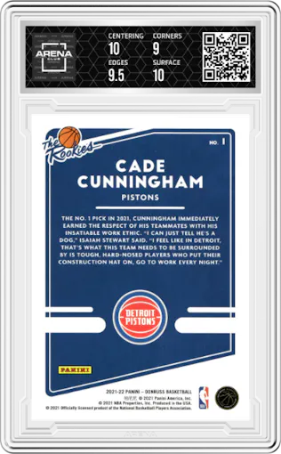 Cade Cunningham from the 2021-22 Panini Donruss set graded by Arena Club and given an overall grade of 9.5.