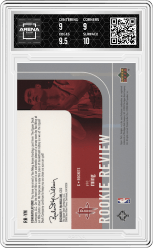 Yao Ming from the 2003-04 Upper Deck set graded by Arena Club and given an overall grade of 9.5.