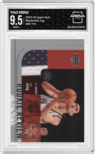 Yao Ming from the 2003-04 Upper Deck set graded by Arena Club and given an overall grade of 9.5.