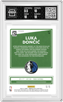 Luka Doncic from the 2020-21 Panini Donruss Optic set featuring a Green parallel graded by Arena Club and given an overall grade of 9.