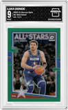 Luka Doncic from the 2020-21 Panini Donruss Optic set featuring a Green parallel graded by Arena Club and given an overall grade of 9.