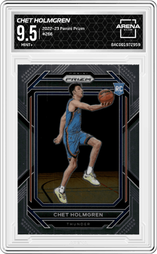 Chet Holmgren from the 2022-23 Panini Prizm  set graded by Arena Club and given an overall grade of 9.5.