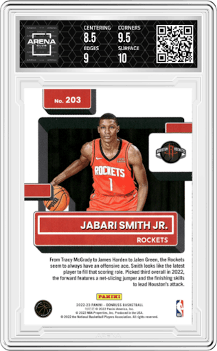 Jabari Smith Jr. from the 2022-23 Panini Donruss set graded by Arena Club and given an overall grade of 9.