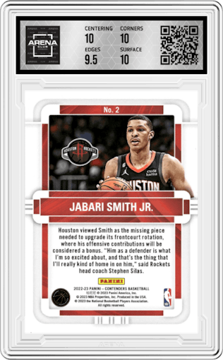 Jabari Smith Jr. from the 2022-23 Panini Contenders set graded by Arena Club and given an overall grade of 10.