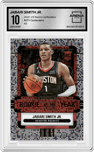 Jabari Smith Jr. from the 2022-23 Panini Contenders set graded by Arena Club and given an overall grade of 10.