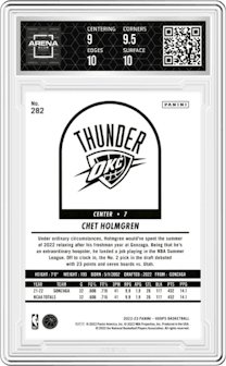 Chet Holmgren from the 2022-23 Panini NBA Hoops set graded by Arena Club and given an overall grade of 9.5.