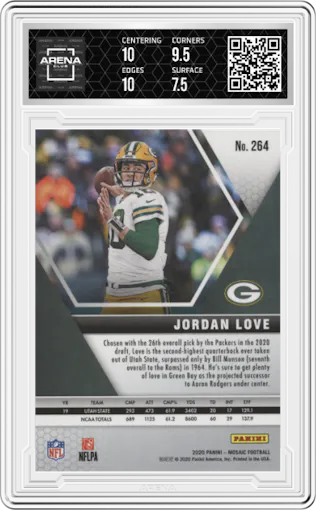 Jordan Love from the 2020 Panini Mosaic set graded by Arena Club and given an overall grade of 8.