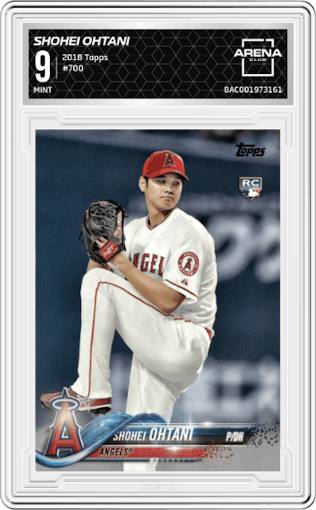 Shohei Ohtani from the 2018 Topps Series 2 set graded by Arena Club and given an overall grade of 9.