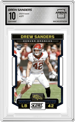 Drew Sanders from the 2023 Score set graded by Arena Club and given an overall grade of 10.