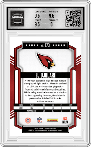 BJ Ojulari from the 2023 Score set graded by Arena Club and given an overall grade of 10.