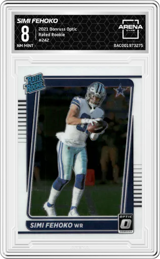 Simi Fehoko from the 2021 Panini Donruss Optic set graded by Arena Club and given an overall grade of 8.