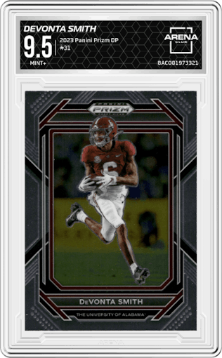 DeVonta Smith from the 2023 Panini Prizm Draft Picks set graded by Arena Club and given an overall grade of 9.5.
