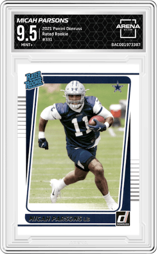 Micah Parsons from the 2021 Panini Donruss set graded by Arena Club and given an overall grade of 9.5.
