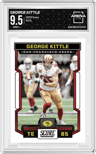 George Kittle from the 2023 Score set graded by Arena Club and given an overall grade of 9.5.