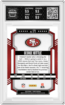 George Kittle from the 2023 Score set graded by Arena Club and given an overall grade of 9.