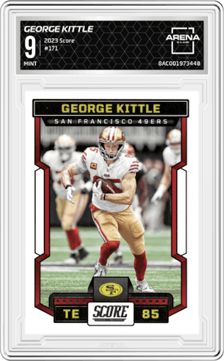 George Kittle from the 2023 Score set graded by Arena Club and given an overall grade of 9.