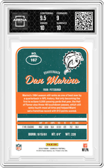 Dan Marino from the 2016 Panini Donruss  set graded by Arena Club and given an overall grade of 9.5.