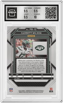 Garrett Wilson from the 2022 Panini Chronicles set graded by Arena Club and given an overall grade of 10.